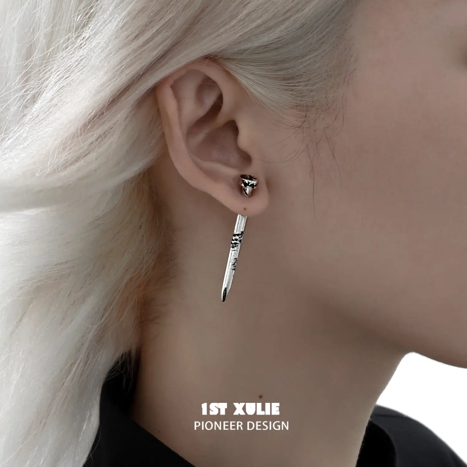 1ST XULIE "Whiterfly" Gothic Butterfly Dangle Stud Earrings in Platinum Plated Brass - Product View