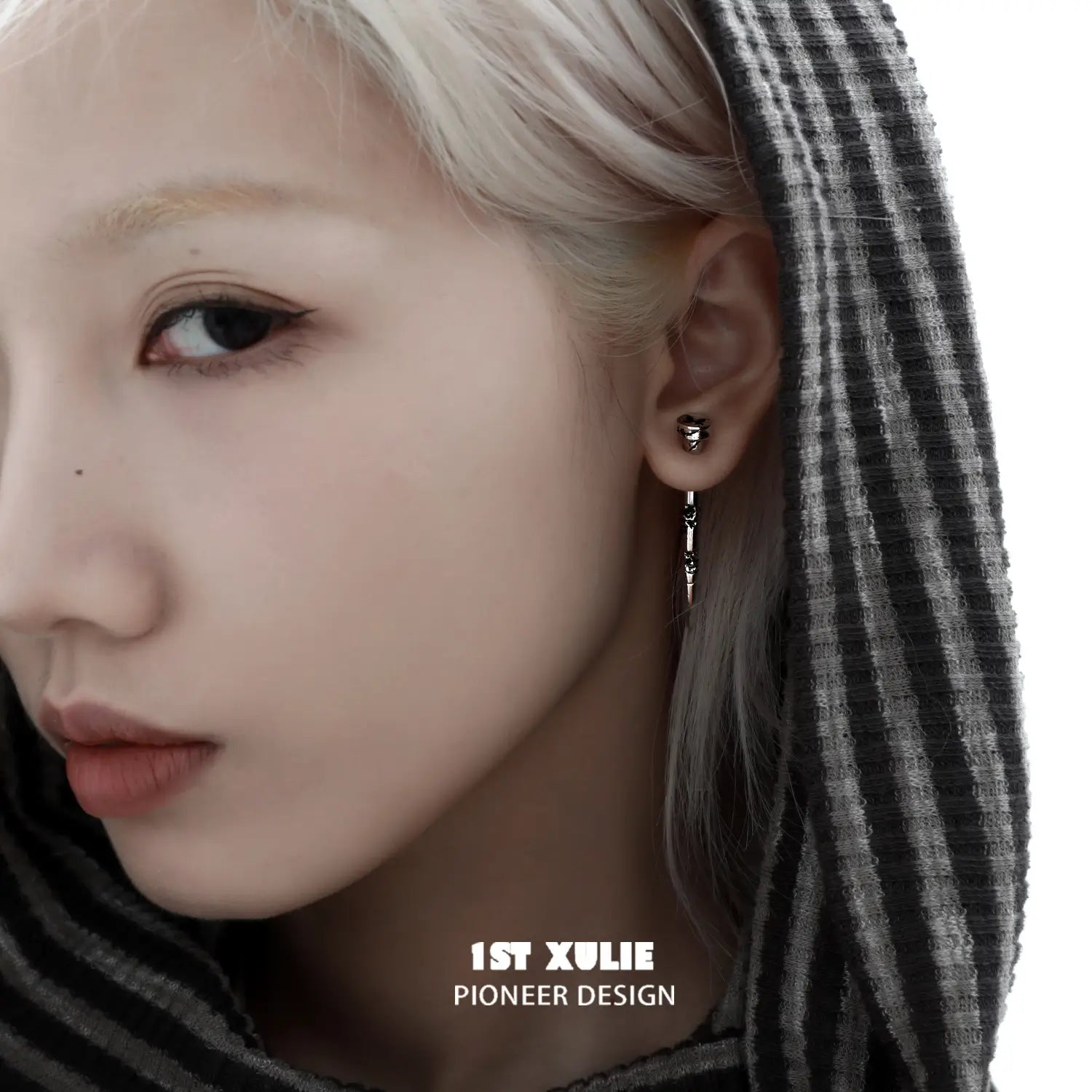 1ST XULIE "Whiterfly" Gothic Butterfly Dangle Stud Earrings in Platinum Plated Brass - Side View