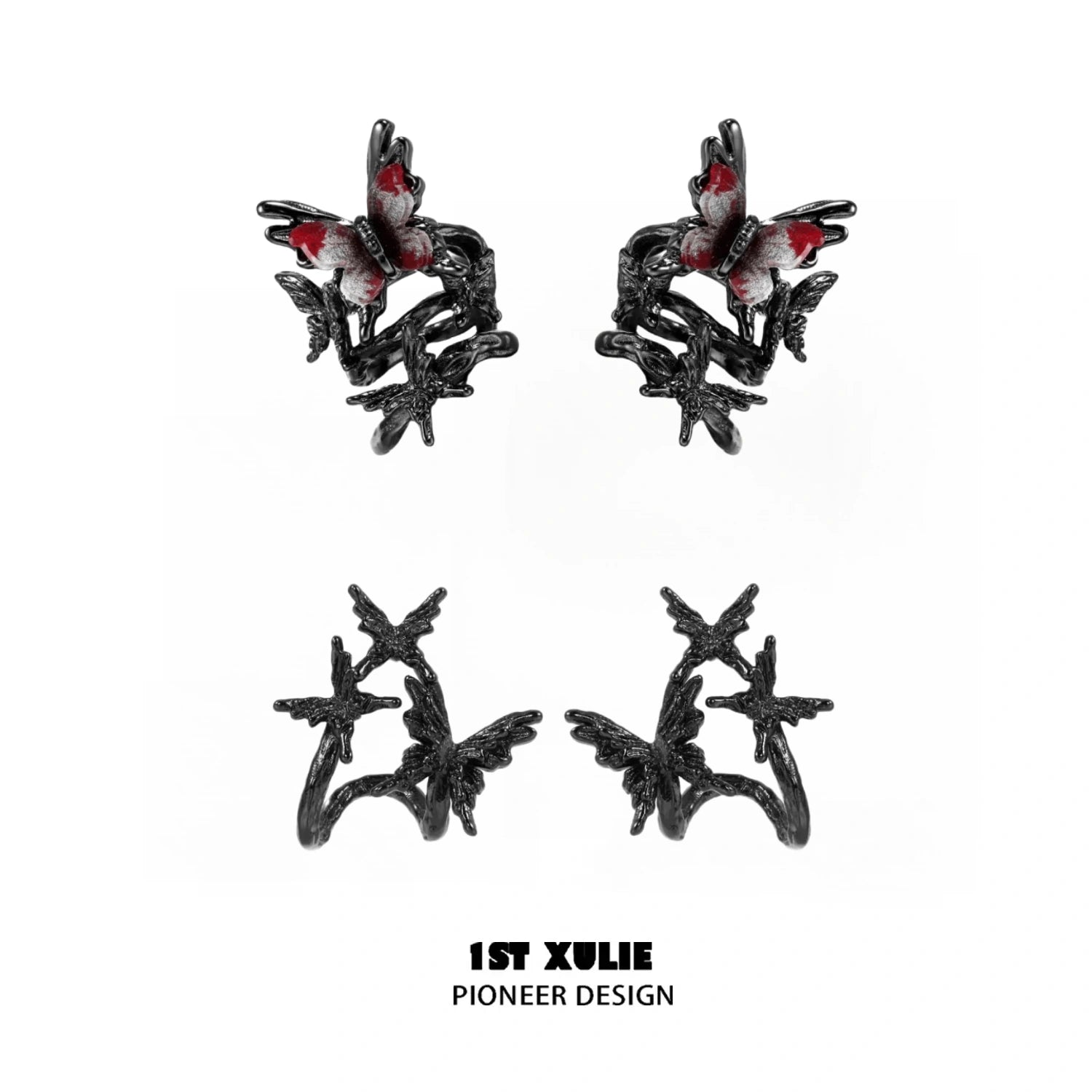 1ST XULIE "Butterfly Wasteland" Gothic Butterfly Ear Cuffs in Black Platinum Plating - Collection View