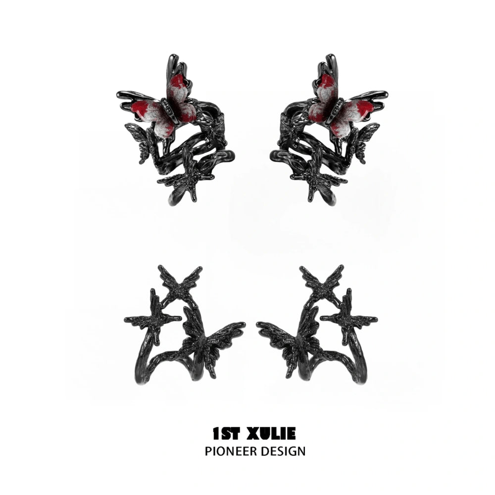 1ST XULIE "Butterfly Wasteland" Gothic Butterfly Ear Cuffs in Black Platinum Plating - Collection View