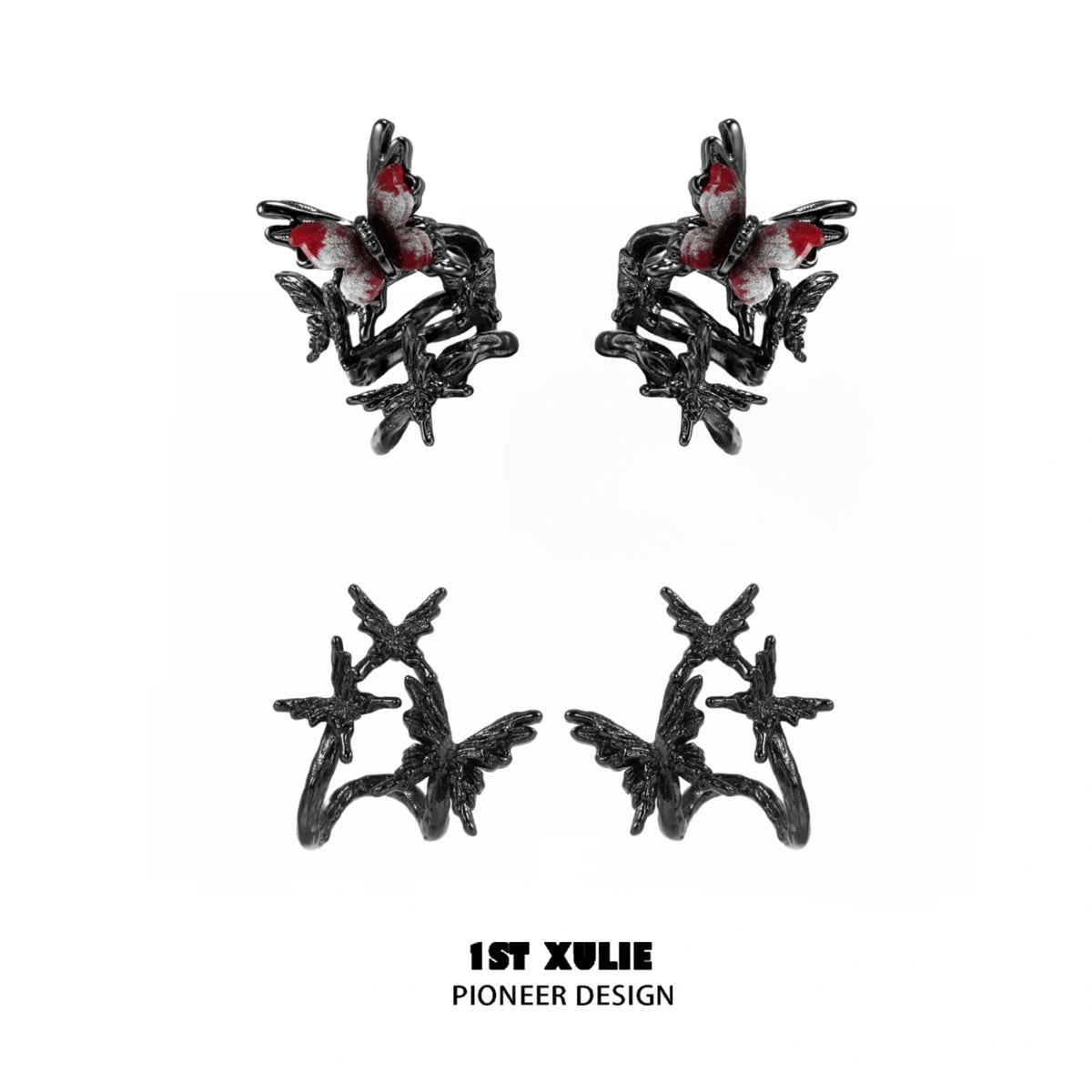 1ST XULIE "Butterfly Wasteland" Gothic Butterfly Ear Cuffs in Black Platinum Plating - Collection View