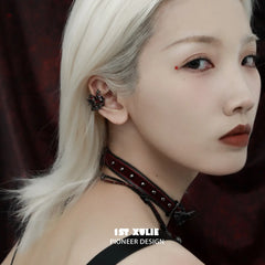 1ST XULIE "Butterfly Wasteland" Gothic Butterfly Ear Cuffs in Black Platinum Plating - Detail Shot