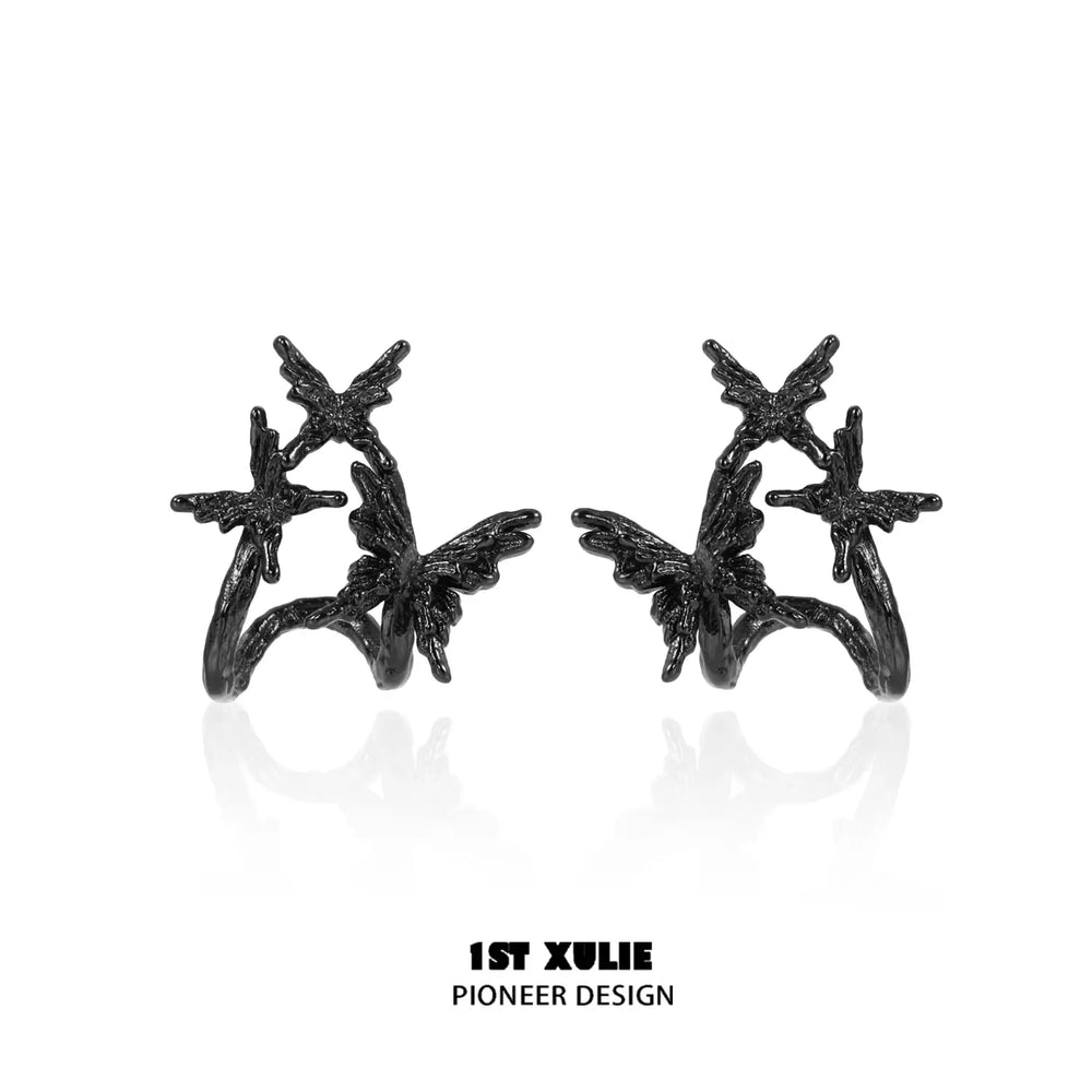 1ST XULIE "Butterfly Wasteland" Gothic Butterfly Ear Cuffs in Black Platinum Plating - Lifestyle Shot