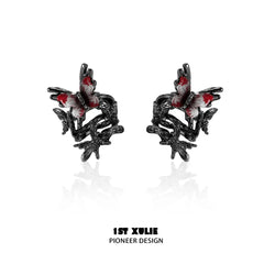 1ST XULIE "Butterfly Wasteland" Gothic Butterfly Ear Cuffs in Black Platinum Plating - On Model Close-Up