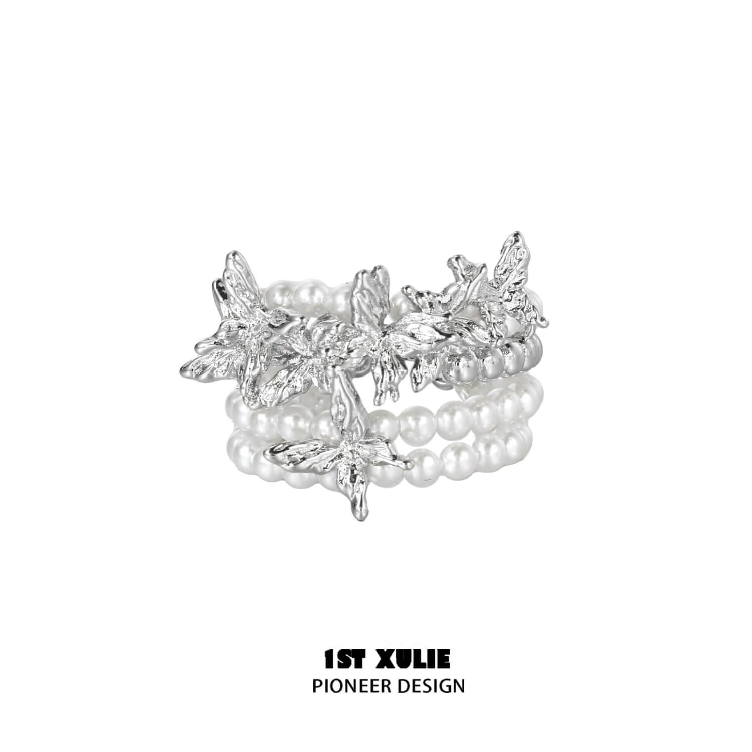 1ST XULIE "Whiterfly" Gothic Butterfly Pearl Ring in 925 Sterling Silver - Back View