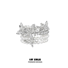 1ST XULIE "Whiterfly" Gothic Butterfly Pearl Ring in 925 Sterling Silver - Back View