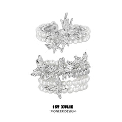 1ST XULIE "Whiterfly" Gothic Butterfly Pearl Ring in 925 Sterling Silver - Detail Shot