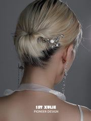 1ST XULIE "Whiterfly" Gothic Butterfly Skeleton Hair Pins in Platinum Plated - Texture Detail of Bone Pin