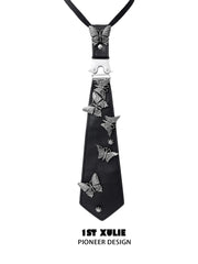 1ST XULIE "ButterflyWasteland" Gothic Butterfly Statement Collar Tie in PU Leather & Alloy - Angled Product View