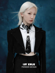 1ST XULIE "ButterflyWasteland" Gothic Butterfly Statement Collar Tie in PU Leather & Alloy - On Model