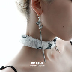 1ST XULIE "Butterfly Wasteland" Gothic Butterfly Beacon Tassel Earrings in Black & Platinum Plating - Angled Product View