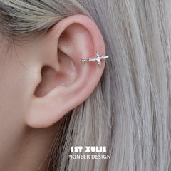 1ST XULIE "Rose Believer" Gothic Cross Ear Cuffs in 925 Sterling Silver - On Model