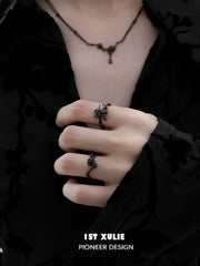 1ST XULIE "Taboo Rose" Gothic Dark Rose Statement Ring in 925 Sterling Silver - Angled View