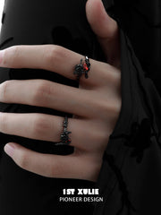 1ST XULIE "Taboo Rose" Gothic Dark Rose Statement Ring in 925 Sterling Silver - Detail Shot