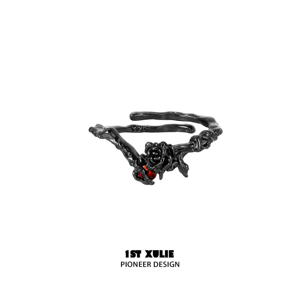 1ST XULIE "Taboo Rose" Gothic Dark Rose Statement Ring in 925 Sterling Silver - Lifestyle Shot