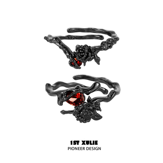 1ST XULIE "Taboo Rose" Gothic Dark Rose Statement Ring in 925 Sterling Silver - Product View