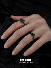 1ST XULIE "Taboo Rose" Gothic Dark Rose Statement Ring in 925 Sterling Silver - Worn on Hand