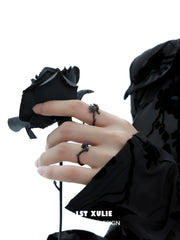 1ST XULIE "Taboo Rose" Gothic Dark Rose Statement Ring in 925 Sterling Silver - On Model
