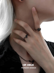 1ST XULIE "Taboo Rose" Gothic Dark Rose Statement Ring in 925 Sterling Silver - On Model Close-Up