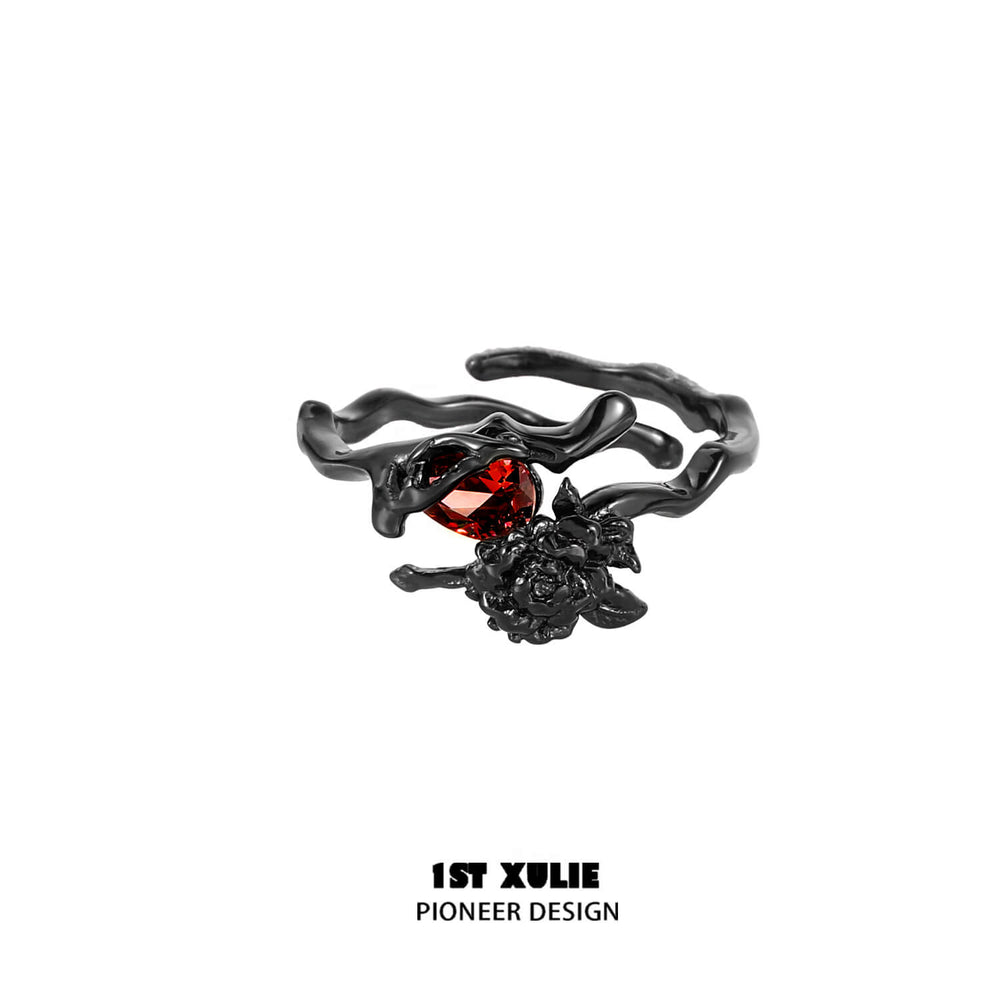 1ST XULIE "Taboo Rose" Gothic Dark Rose Statement Ring in 925 Sterling Silver - Alternative Product View