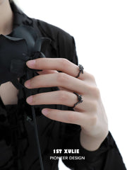 1ST XULIE "Taboo Rose" Gothic Dark Rose Statement Ring in 925 Sterling Silver - Texture Detail