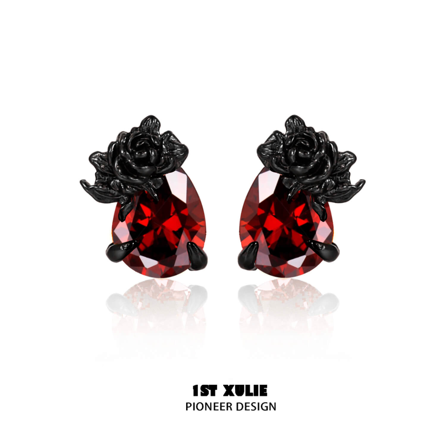 1ST XULIE "Taboo Rose" Gothic Dark Rose Stud Earrings in 925 Sterling Silver - Product View