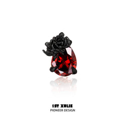 1ST XULIE "Taboo Rose" Gothic Dark Rose Stud Earrings in 925 Sterling Silver - Texture Detail