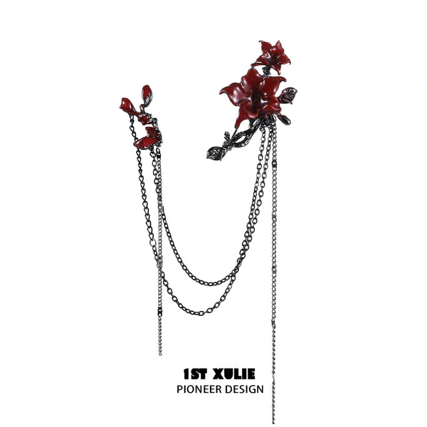 "Bloody Datura" Gothic Datura Flower Chain Brooch Set, Statement Lapel Pins