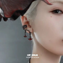 1ST XULIE "Bloody Datura" Gothic Datura Flower Dangle Ear Cuffs in 18K Black Gold Plated Brass - On Model