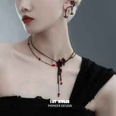 1ST XULIE "Bloody Datura" Gothic Datura Flower Dangle Ear Cuffs in 18K Black Gold Plated Brass - Texture Detail