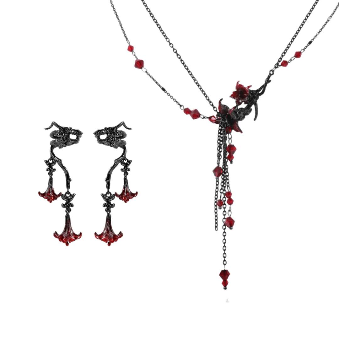 1ST XULIE "Bloody Datura" Gothic Datura Flower Dangle Huggie Hoops in Platinum Plated - Texture Detail