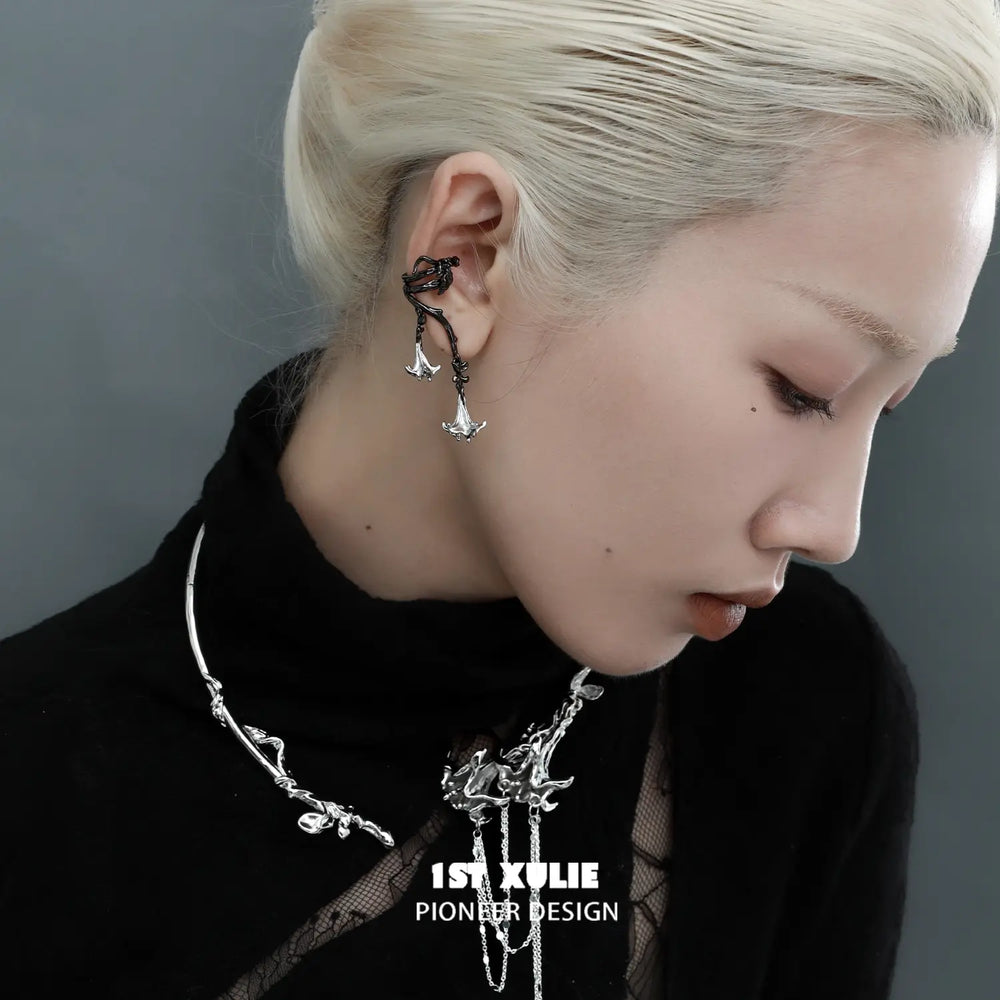 1ST XULIE Jewelry "Bloody Datura" Gothic Datura Flower Ear Cuffs in 18K Black Gold Plated Brass - Packaging View