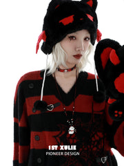 1ST XULIE Jewelry "DEMON CUTIES" Gothic Devil Puppy Pendant Necklace in Rhodium Plated Brass - On Model Close Up