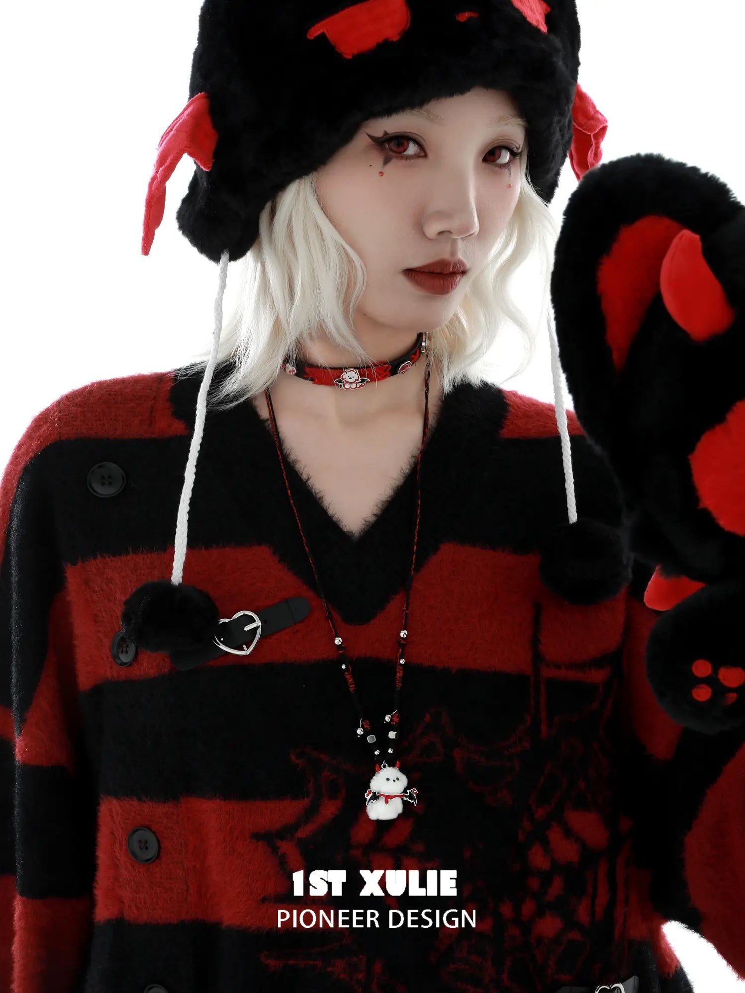 1ST XULIE Jewelry "DEMON CUTIES" Gothic Devil Puppy Pendant Necklace in Rhodium Plated Brass - Side View