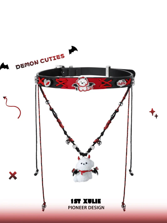 "DEMON CUTIES" Rhodium Plated Gothic Devil Puppy Pendant Necklace, Statement Choker - Image 11