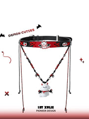"DEMON CUTIES" Rhodium Plated Gothic Devil Puppy Pendant Necklace, Statement Choker - Image 11