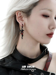 1ST XULIE "Infernal Dragon Relic" Gothic Dragon Bone Dangle Earrings in Black Gold Plated - Back View