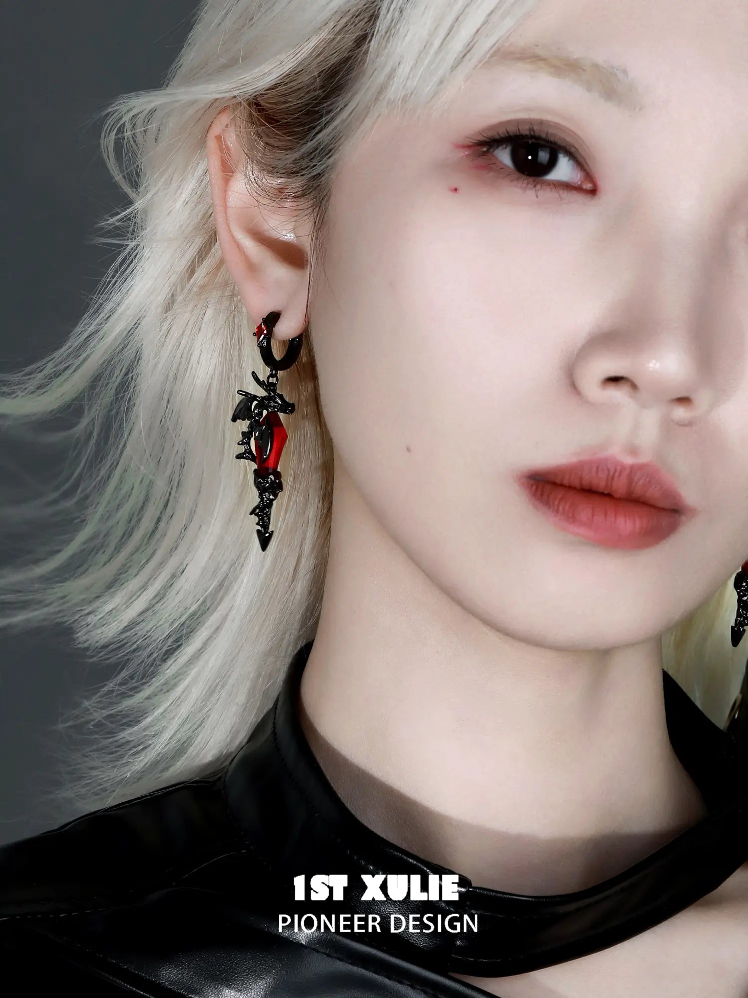 1ST XULIE "Infernal Dragon Relic" Gothic Dragon Bone Dangle Earrings in Black Gold Plated - Lifestyle Shot