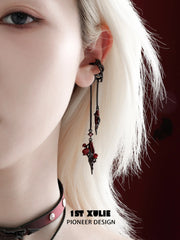 1ST XULIE Jewelry "TWILIGHT ROSE" Gothic Enamel Rose Ear Cuffs in Black Gold Plated Brass - Detail Shot