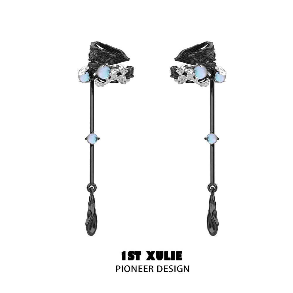 1ST XULIE "Lucifer" Gothic Feather Wing Dangle Ear Cuffs in 18K Gold & Platinum Plating - Back View