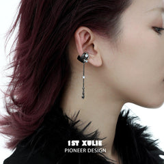 1ST XULIE "Lucifer" Gothic Feather Wing Dangle Ear Cuffs in 18K Gold & Platinum Plating - Lifestyle Shot