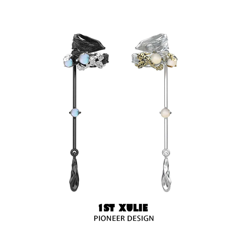 1ST XULIE "Lucifer" Gothic Feather Wing Dangle Ear Cuffs in 18K Gold & Platinum Plating - Product View