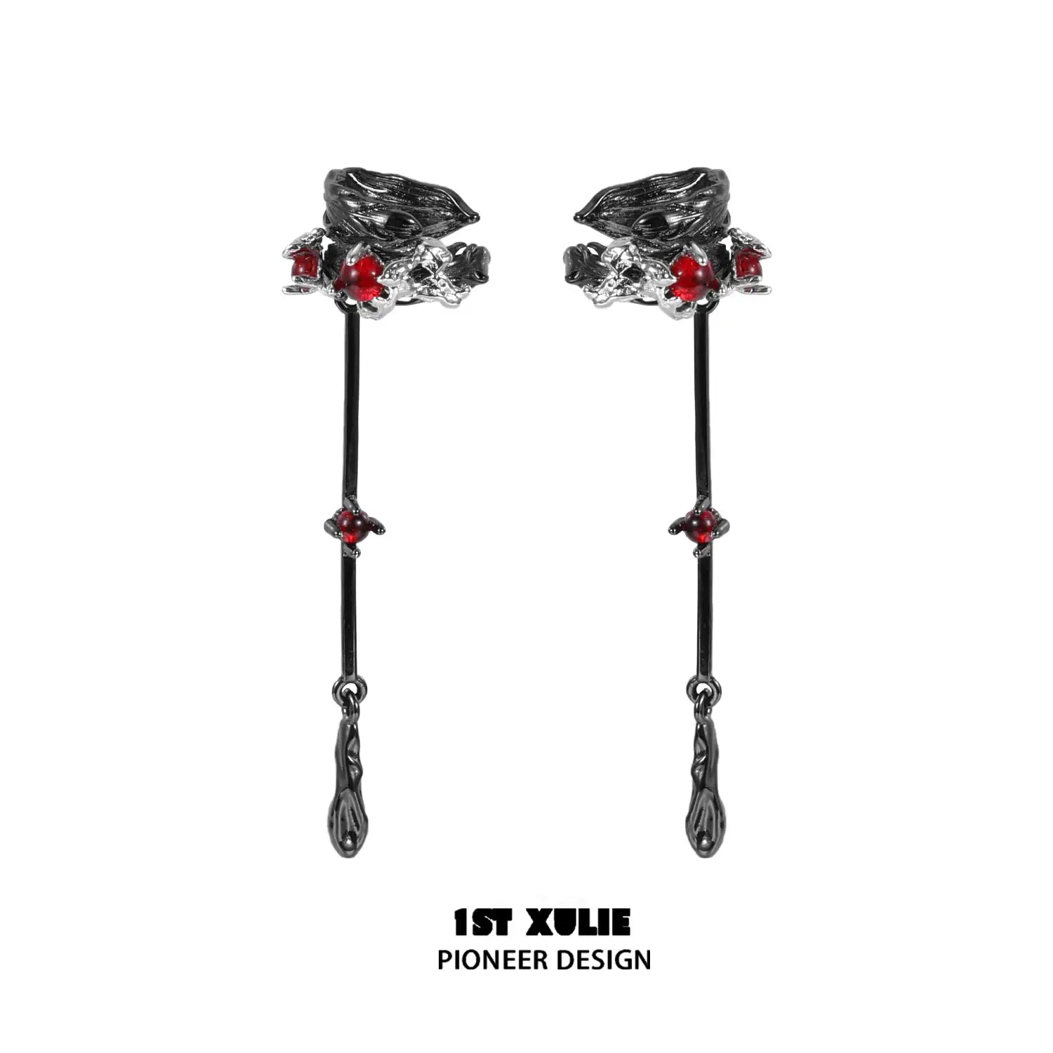 1ST XULIE "Lucifer" Gothic Feather Wing Dangle Ear Cuffs in 18K Gold & Platinum Plating - On Model Close-Up