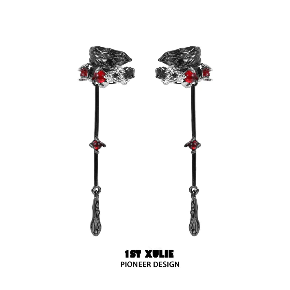 1ST XULIE "Lucifer" Gothic Feather Wing Dangle Ear Cuffs in 18K Gold & Platinum Plating - On Model Close-Up