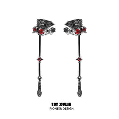 1ST XULIE "Lucifer" Gothic Feather Wing Dangle Ear Cuffs in 18K Gold & Platinum Plating - On Model Close-Up