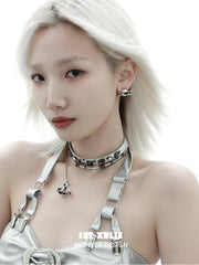 1ST XULIE "Ghosts Black Cat" Gothic Ghost Cat Leather Choker in Black Gold Plated Brass - Clasp Detail