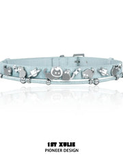 1ST XULIE "Ghosts Black Cat" Gothic Ghost Cat Leather Choker in Black Gold Plated Brass - Lifestyle Shot
