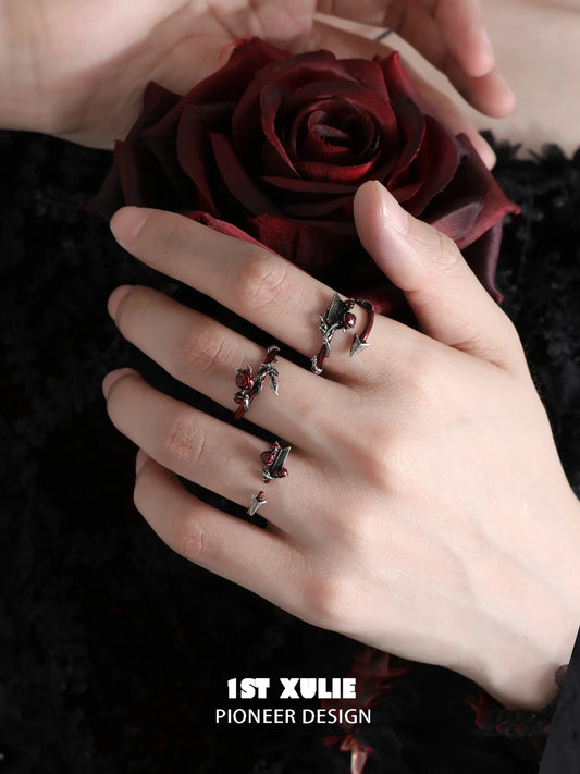 1ST XULIE Jewelry "TWILIGHT ROSE" Gothic Rose and Arrow Ring in 925 Sterling Silver - Side View
