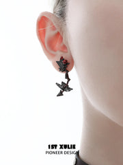 1ST XULIE Jewelry "TWILIGHT ROSE" Gothic Rose Bow Stud Drop Earrings in Black Gold Plated - Angle 1