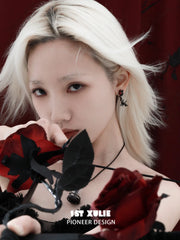 1ST XULIE Jewelry "TWILIGHT ROSE" Gothic Rose Bow Stud Drop Earrings in Black Gold Plated - Product View